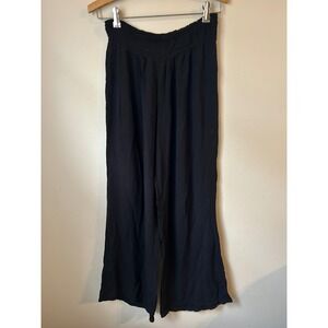 Banana Lemon Black Smocked Waist Wide Leg Gaucho Pants Women's Size M Beach Boho